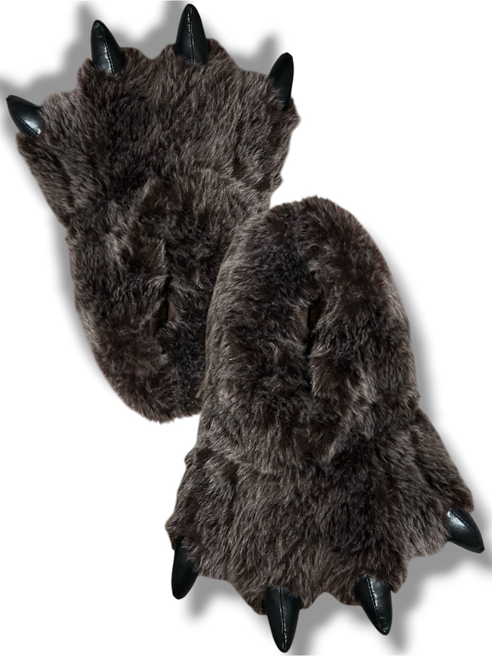 Animal Claw Paw Brown Furry Slip-Ons Faux Leather Claws XL NEW